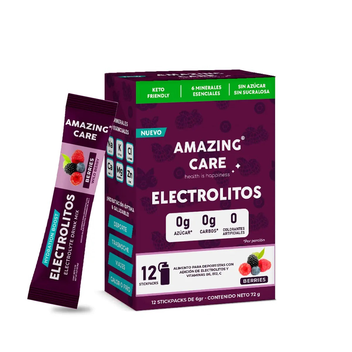 Electrolitos Sabor Berries - Bebida Hidratante en Polvo 12 stickpacks